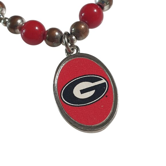 University Of Georgia Bulldogs Stretch Beaded Bracelet Red Charm Beads Football - Picture 2 of 4